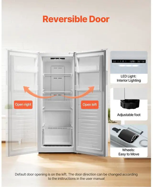 Alt view image 5 of 7 - Convertible Freezer/Refrigerator, 11 Cu.Ft Frost Free Upright Freezer with Temp Control Panel, Reversible Door, Adjustable Glass Shelves and LED, Standing Fridge for Kitchen, Office, Garage