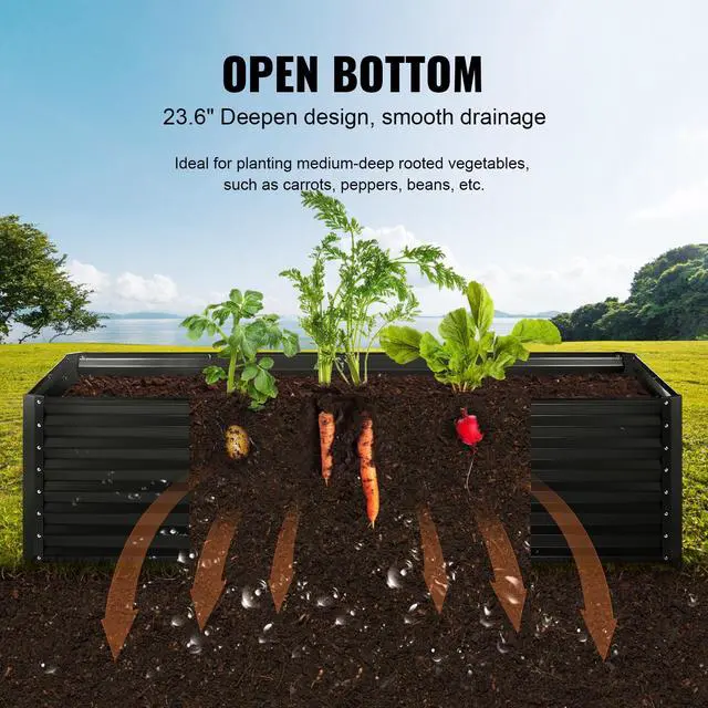 Alt view image 13 of 15 - VEVOR Galvanized Raised Garden Bed Planter Box 94.5x47.2x23.6" Flower Vegetable