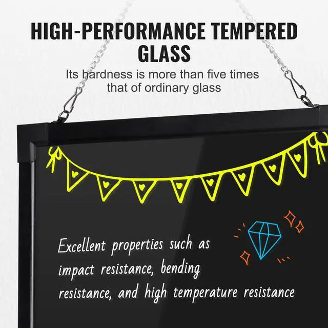 Alt view image 12 of 14 - VEVOR LED Message Writing Board, 24"x16" Illuminated Erasable Lighted Chalkboard, Neon Effect Menu Sign Board, Drawing Board with 8 Fluorescent Chalk Markers and Remote Tested to UL Standards