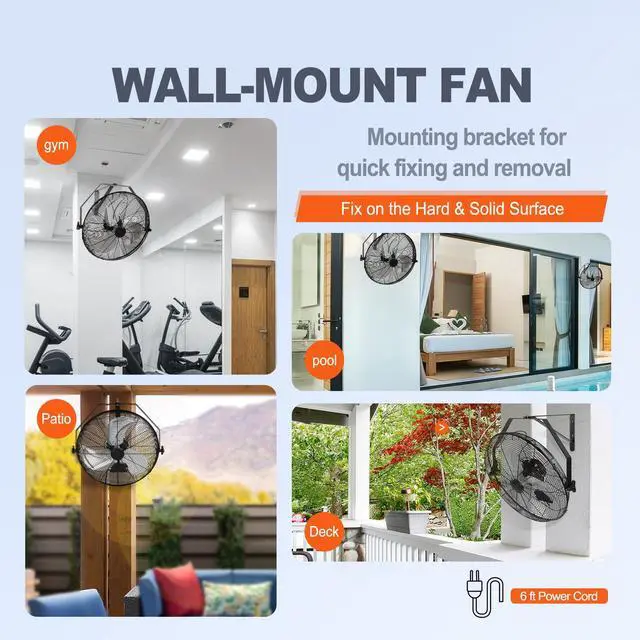 Alt view image 17 of 18 - VEVOR Wall Mount Fan, 18 Inch, 3-speed High Velocity Max. 4150 CFM, Waterproof Oscillating Industrial Wall Fan, Commercial or Residential for Warehouse, Greenhouse, Workshop, Patio, Black, ETL Listed