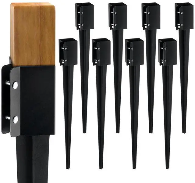Alt view image 2 of 8 - VEVOR Fence Post Anchor Ground Spike, 8 Pack 36 x 4 x 4 Inches Outer Diameter (Inner Diameter 3.5 x3.5 Inches), Metal Black Powder Coated Post Stake Ground, for Mailbox Deck Garden Railing