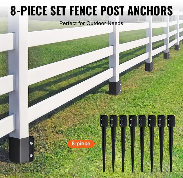 Alt view image 6 of 8 - VEVOR Fence Post Anchor Ground Spike, 8 Pack 36 x 4 x 4 Inches Outer Diameter (Inner Diameter 3.5 x3.5 Inches), Metal Black Powder Coated Post Stake Ground, for Mailbox Deck Garden Railing