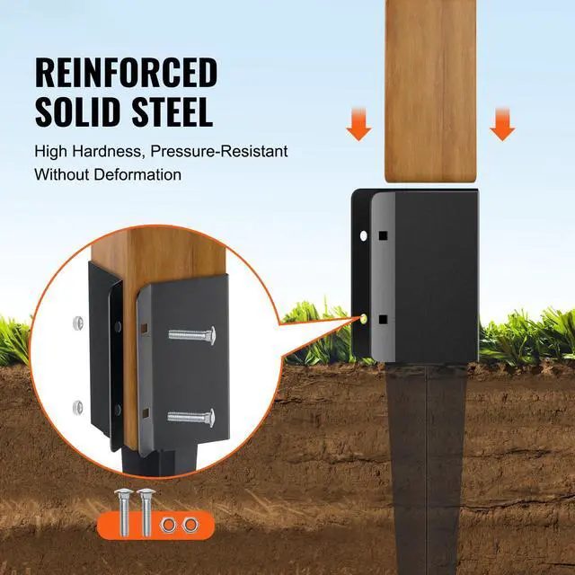 Alt view image 3 of 8 - VEVOR Fence Post Anchor Ground Spike, 8 Pack 36 x 4 x 4 Inches Outer Diameter (Inner Diameter 3.5 x3.5 Inches), Metal Black Powder Coated Post Stake Ground, for Mailbox Deck Garden Railing