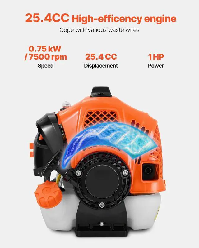 Alt view image 3 of 8 - VEVOR String Trimmer, 25.2CC 2-Stroke, Gas Powered Weed Wacker, 16.9" Cordless Grass Trimmer, Multi-Functional Lawn Edger with Shoulder Strap & 3T Blade, Weed Eater for Quick Grass Cleaning