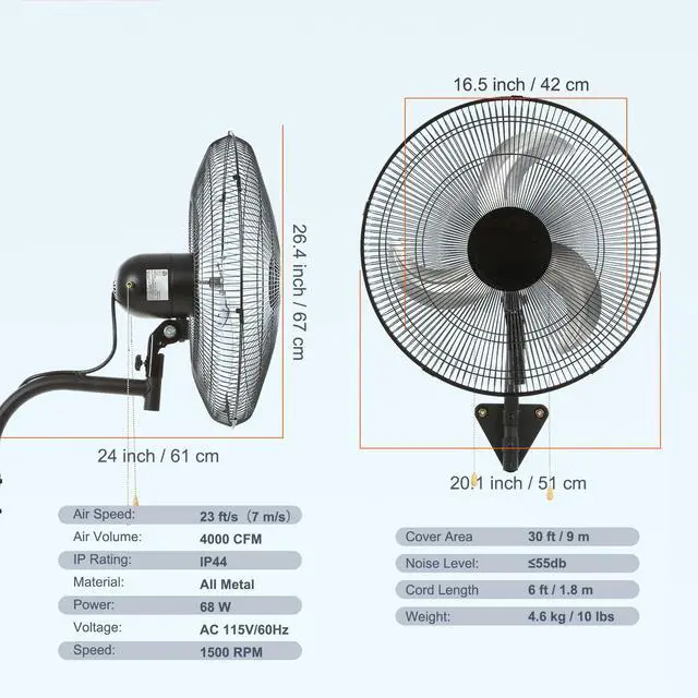 Alt view image 16 of 16 - VEVOR Wall Mount Fan, 18 Inch, 3-speed High Velocity Max. 4000 CFM Oscillating Industrial Wall Fan, Commercial or Residential for Warehouse, Greenhouse, Workshop, Patio, Basement, Black, ETL Listed