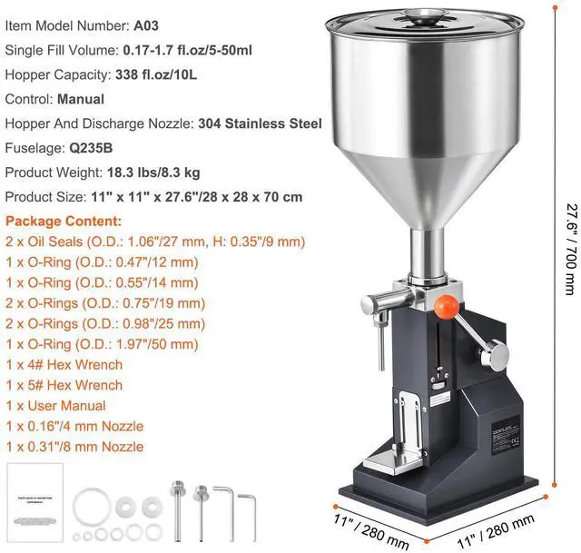 Alt view image 14 of 14 - VEVOR Manual Paste Liquid Filling Machine, 5-50ml Bottle Filler, Adjustable Bottle Filling Machine, Stainless Steel Liquid Filler with Hopper for Milk Water Juice Essential Oil Shampoo Cosmetic Honey