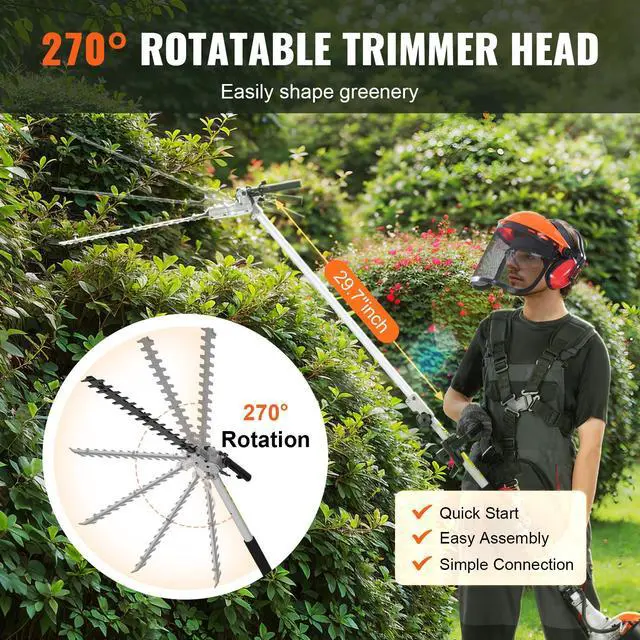Alt view image 10 of 14 - VEVOR 15.7-inch 26CC 2 Cycle Gas Hedge Trimmer, Gas Powered Pole Hedge Trimmer with Dual Sided Dual Action Blade, 270° Adjustable Trimmer Head, Suitable for Trimming Shrubs, Bushes