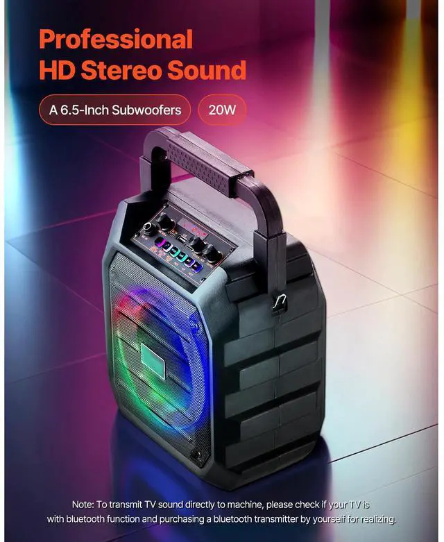 Alt view image 9 of 14 - Karaoke Machine for Adults 6.5 in Portable Bluetooth Speaker with 2 Wireless Mic