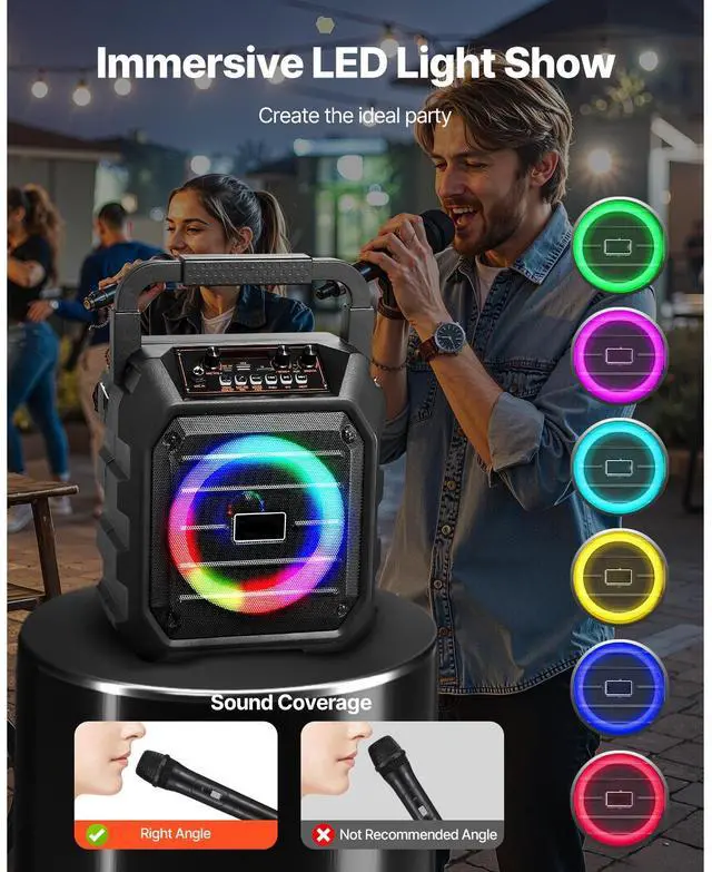 Alt view image 10 of 14 - Karaoke Machine for Adults 6.5 in Portable Bluetooth Speaker with 2 Wireless Mic