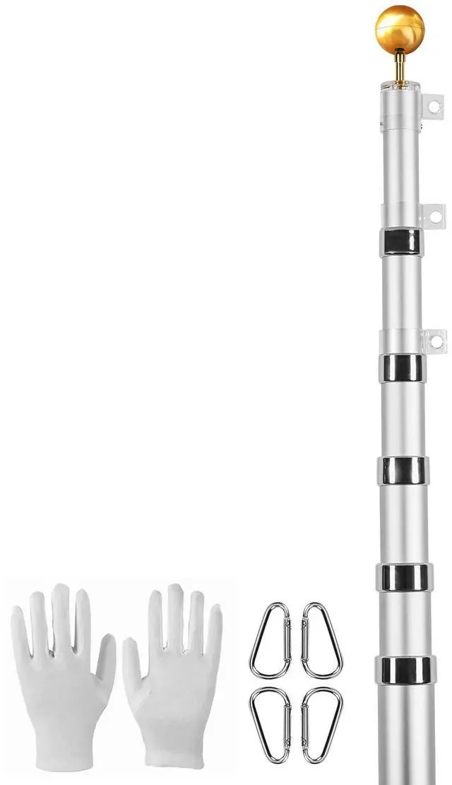 Alt view image 8 of 14 - VEVOR 30FT Telescoping Flag pole Kit, Heavy Duty Aluminum Alloy in Ground Flag Poles for Outside, 3 Display Modes Flagpole with 3x5 American Flag, Professional Accessories, Silver
