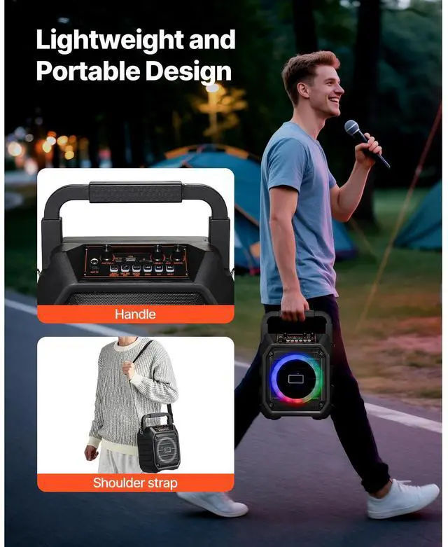 Alt view image 13 of 14 - Karaoke Machine for Adults 6.5 in Portable Bluetooth Speaker with 2 Wireless Mic