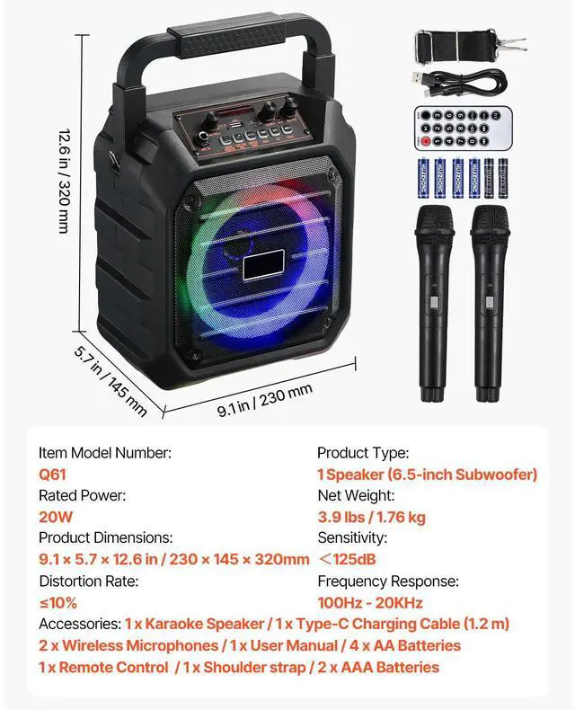 Alt view image 14 of 14 - Karaoke Machine for Adults 6.5 in Portable Bluetooth Speaker with 2 Wireless Mic