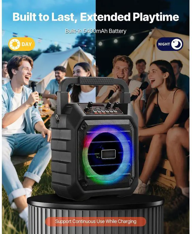 Alt view image 12 of 14 - Karaoke Machine for Adults 6.5 in Portable Bluetooth Speaker with 2 Wireless Mic