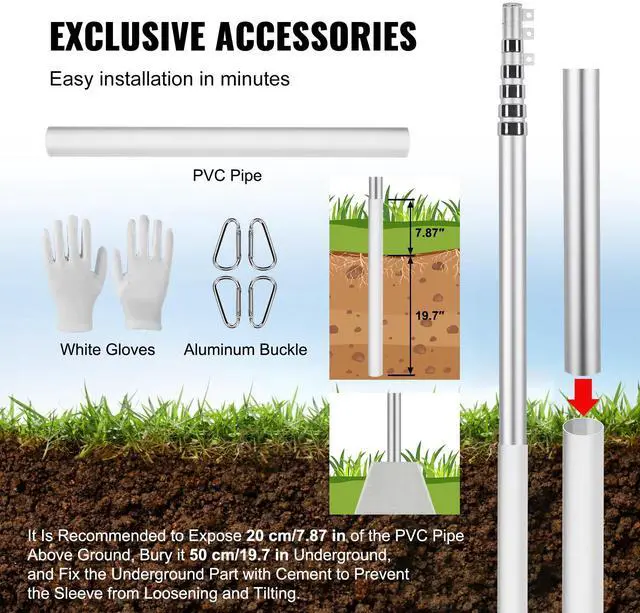 Alt view image 12 of 14 - VEVOR 30FT Telescoping Flag pole Kit, Heavy Duty Aluminum Alloy in Ground Flag Poles for Outside, 3 Display Modes Flagpole with 3x5 American Flag, Professional Accessories, Silver