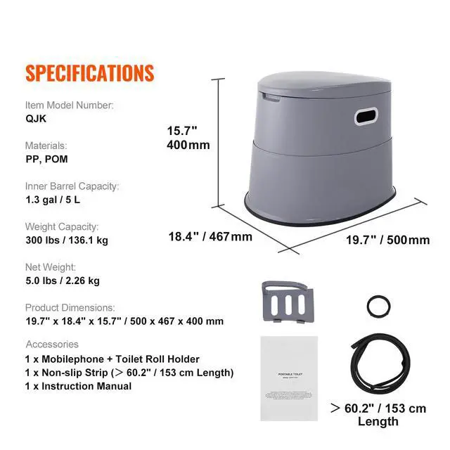 Alt view image 14 of 14 - VEVOR Portable Toilet for Camping, Porta Potty with 1.3 Gal Detachable Inner Bucket & Removable Paper Holder, Commode with Dual Lids, Travel Toilet for Adults Kids Outdoor Camping Car Long Road Trips
