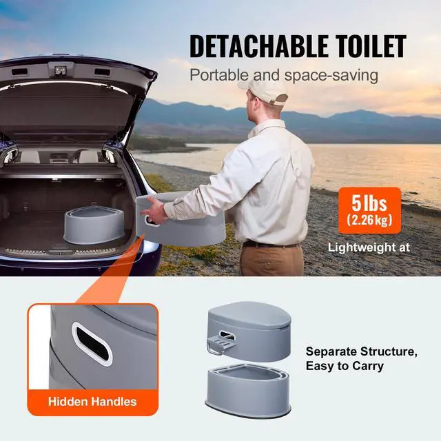 Alt view image 9 of 14 - VEVOR Portable Toilet for Camping, Porta Potty with 1.3 Gal Detachable Inner Bucket & Removable Paper Holder, Commode with Dual Lids, Travel Toilet for Adults Kids Outdoor Camping Car Long Road Trips