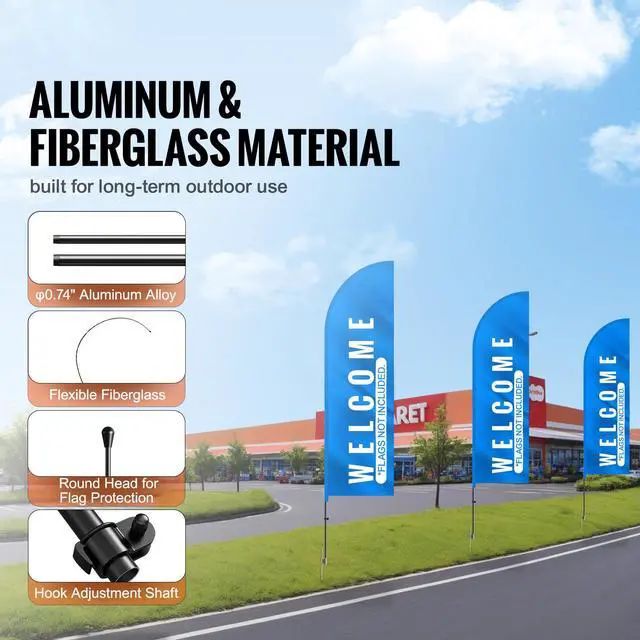 Alt view image 9 of 14 - VEVOR Feather Flag Pole Kit 2 Packs Swooper Flag Pole 12.7 ft with Ground Stakes