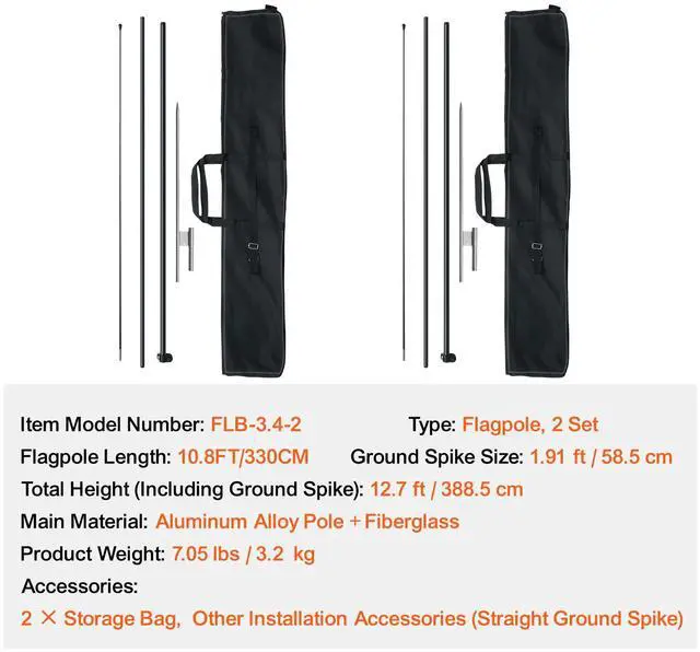 Alt view image 14 of 14 - VEVOR Feather Flag Pole Kit 2 Packs Swooper Flag Pole 12.7 ft with Ground Stakes