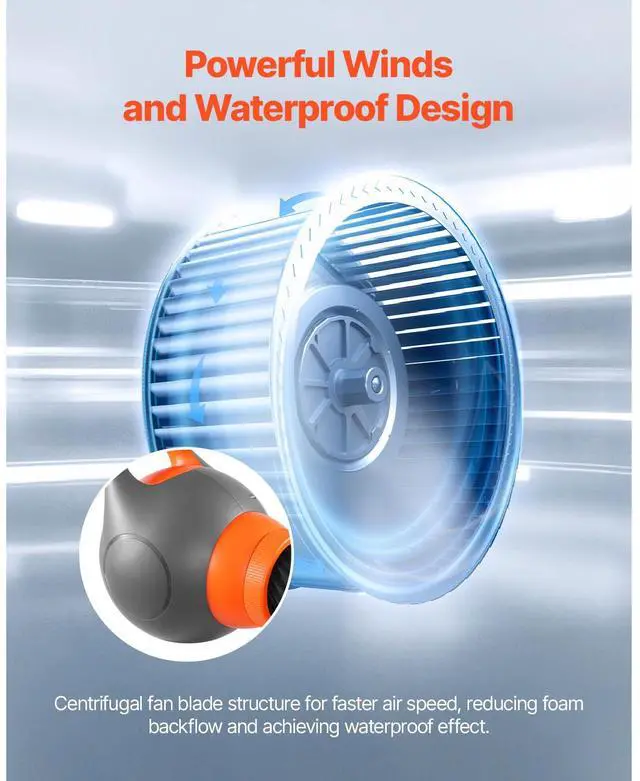 Alt view image 4 of 8 - VEVOR Foam Machine, 115 W Party Foam Cannon, Portable Foam Maker with a Tripod Stand, Powerful Foam Party Machine, for Backyard, Pool, Outdoor Events, Birthdays, Celebrations and Party, Grey & Orange