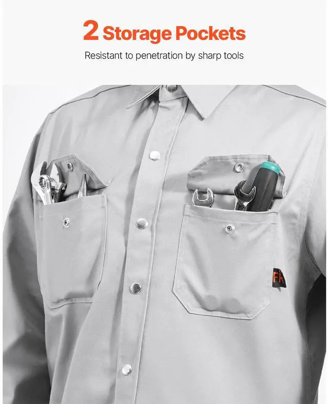 Alt view image 5 of 8 - VEVOR FR Shirts for Men, 7oz. Flame Resistant Welding Jacket, Machine Washable Cotton Heat-Resistant Welding Shirt, Meets ATPV 9.2 Cal/cm² Arc Rating - XL Size
