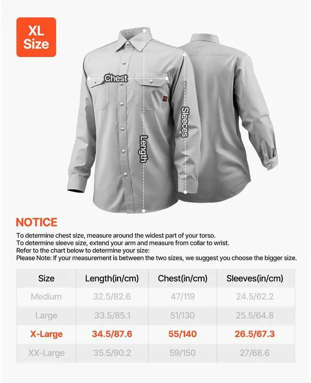Alt view image 8 of 8 - VEVOR FR Shirts for Men, 7oz. Flame Resistant Welding Jacket, Machine Washable Cotton Heat-Resistant Welding Shirt, Meets ATPV 9.2 Cal/cm² Arc Rating - XL Size