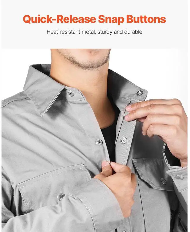 Alt view image 4 of 8 - VEVOR FR Shirts for Men, 7oz. Flame Resistant Welding Jacket, Machine Washable Cotton Heat-Resistant Welding Shirt, Meets ATPV 9.2 Cal/cm² Arc Rating - XL Size