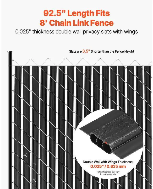 Alt view image 3 of 8 - VEVOR Bottom Locking Privacy Slats, Double-Wall Vertical Bottom-Locking Slats with Wings for Chain-Link Fence, High-Density HDPE Chain Link Slats Ideally Fit 8' High Fence for Garden and Farm(Black)