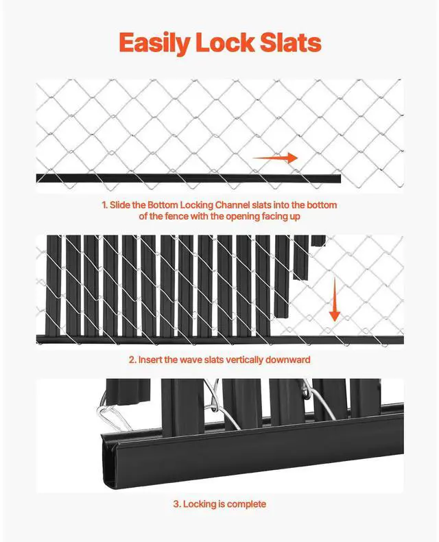 Alt view image 7 of 8 - VEVOR Bottom Locking Privacy Slats, Double-Wall Vertical Bottom-Locking Slats with Wings for Chain-Link Fence, High-Density HDPE Chain Link Slats Ideally Fit 8' High Fence for Garden and Farm(Black)