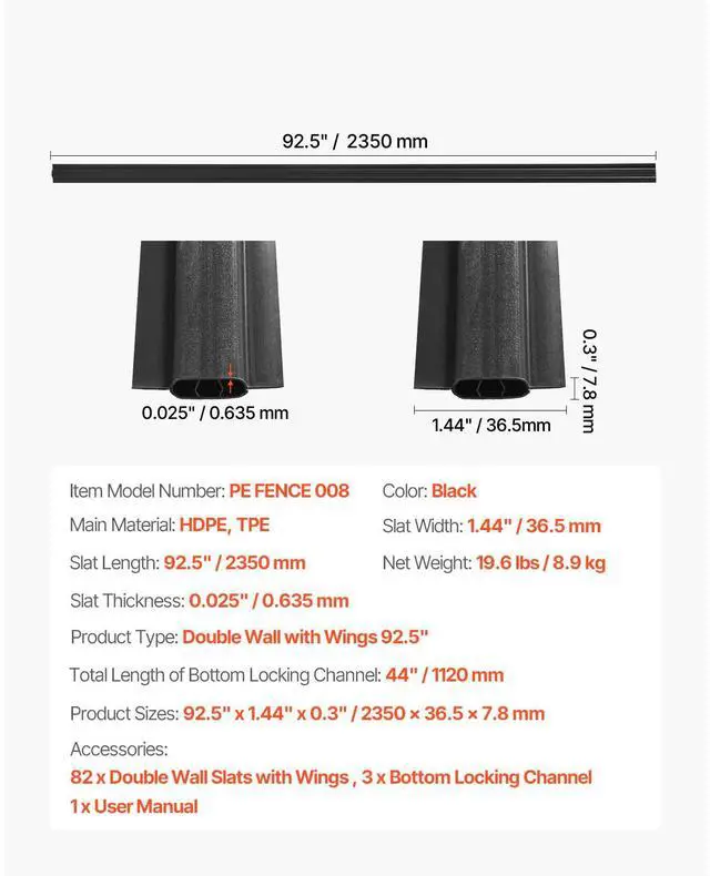 Alt view image 8 of 8 - VEVOR Bottom Locking Privacy Slats, Double-Wall Vertical Bottom-Locking Slats with Wings for Chain-Link Fence, High-Density HDPE Chain Link Slats Ideally Fit 8' High Fence for Garden and Farm(Black)