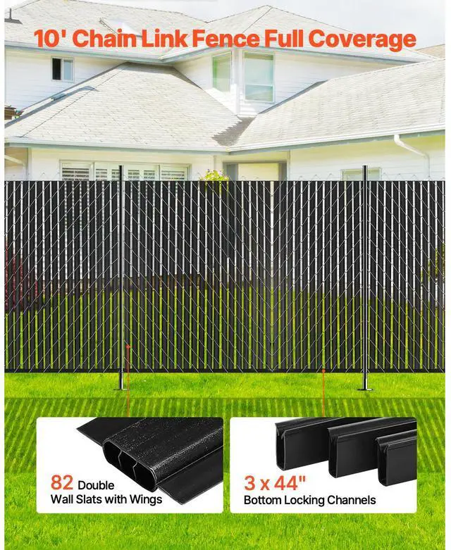 Alt view image 6 of 8 - VEVOR Bottom Locking Privacy Slats, Double-Wall Vertical Bottom-Locking Slats with Wings for Chain-Link Fence, High-Density HDPE Chain Link Slats Ideally Fit 8' High Fence for Garden and Farm(Black)