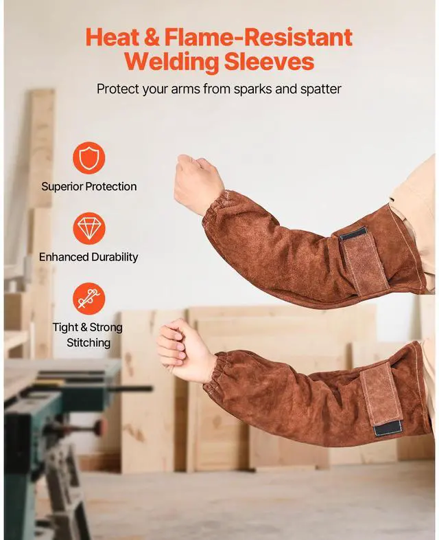 Alt view image 9 of 14 - VEVOR Leather Welding Sleeves Heavy Duty Cowhide Flame Resistant Work Sleeves