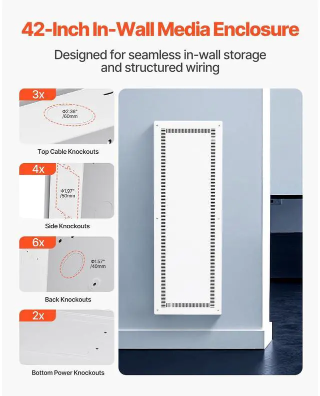 Alt view image 5 of 8 - Structured Media Enclosure 42 in Recessed in-Wall TV Media Box with Cover