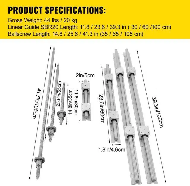 Alt view image 7 of 7 - Linear Rail, Ballscrew x 3, RM1605-350mm 650mm 1050mm x 2 Linear Rail Support, 12 CNC Kit Linear Shaft Optical Axis