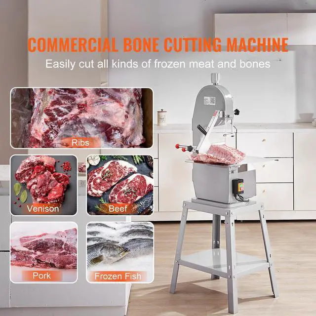 Alt view image 9 of 14 - VEVOR Commercial Electric Meat Bandsaw, 1500W Stainless Steel Vertical Bone Sawing Machine, Workbeach 19.3" x 15", 0.16-7.9 Inch Cutting Thickness, Frozen Meat Cutter with 6 Blades for Rib Pork Beef