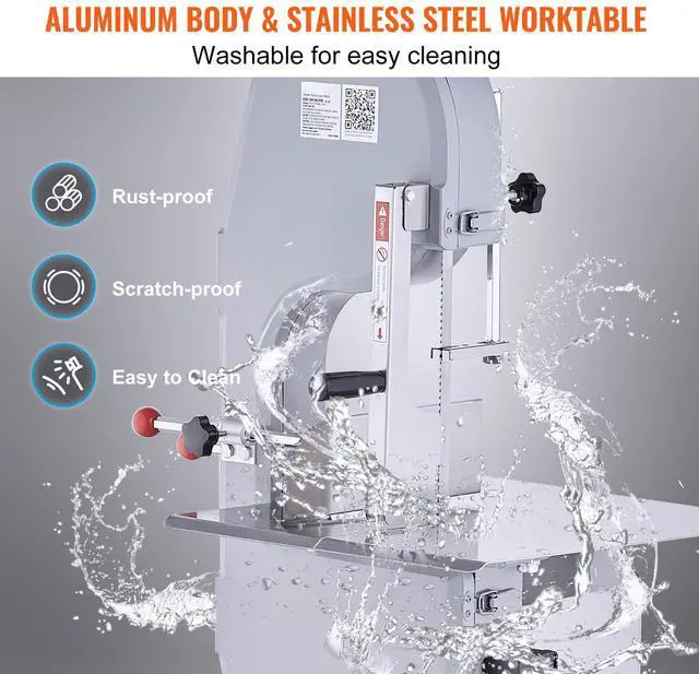 Alt view image 12 of 14 - VEVOR Commercial Electric Meat Bandsaw, 1500W Stainless Steel Vertical Bone Sawing Machine, Workbeach 19.3" x 15", 0.16-7.9 Inch Cutting Thickness, Frozen Meat Cutter with 6 Blades for Rib Pork Beef