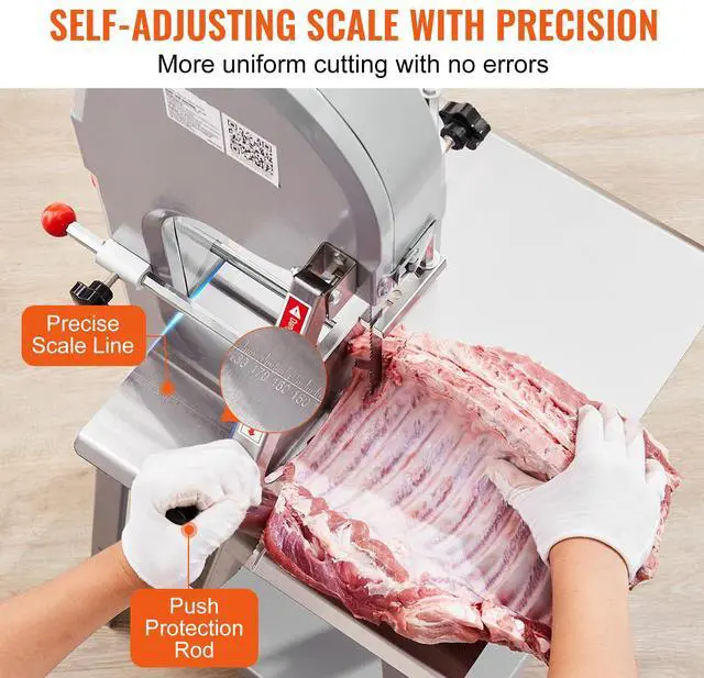 Alt view image 11 of 14 - VEVOR Commercial Electric Meat Bandsaw, 1500W Stainless Steel Vertical Bone Sawing Machine, Workbeach 19.3" x 15", 0.16-7.9 Inch Cutting Thickness, Frozen Meat Cutter with 6 Blades for Rib Pork Beef