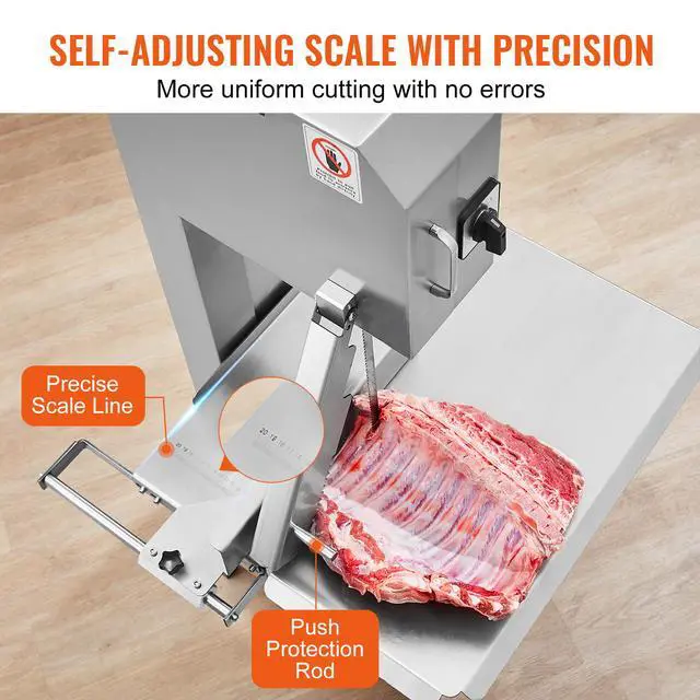 Alt view image 5 of 8 - VEVOR Commercial Electric Meat Bandsaw, 2200W Stainless Steel Vertical Bone Sawing Machine, Workbeach 24.4" x 20.5", 0.16-8.7 Inch Cutting Thickness, Frozen Meat Cutter with 6 Blades for Rib Pork Beef