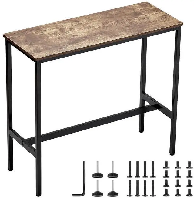 Alt view image 2 of 8 - VEVOR Bar Table, Sturdy Metal Frame High Top Pub Table, Narrow Long Kitchen Dining, Cocktail Counter Bar Height Desk, Easy to Assemble,39x16x35.5 in, for Living Room Party, Rustic Brown and Black
