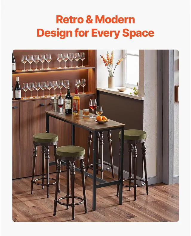 Alt view image 3 of 8 - VEVOR Bar Table, Sturdy Metal Frame High Top Pub Table, Narrow Long Kitchen Dining, Cocktail Counter Bar Height Desk, Easy to Assemble,39x16x35.5 in, for Living Room Party, Rustic Brown and Black