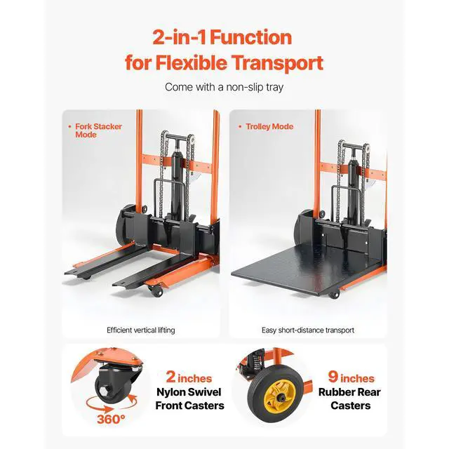 Alt view image 6 of 8 - VEVOR Hydraulic Material Lift Winch Stacker, 450 lbs Load Capacity, Pallet Truck Dolly with Fork Lift Table, 35.8 Inches Max Lifting Height, Foldable & Portable Pallet Jack Table Cart, Yellow & Black