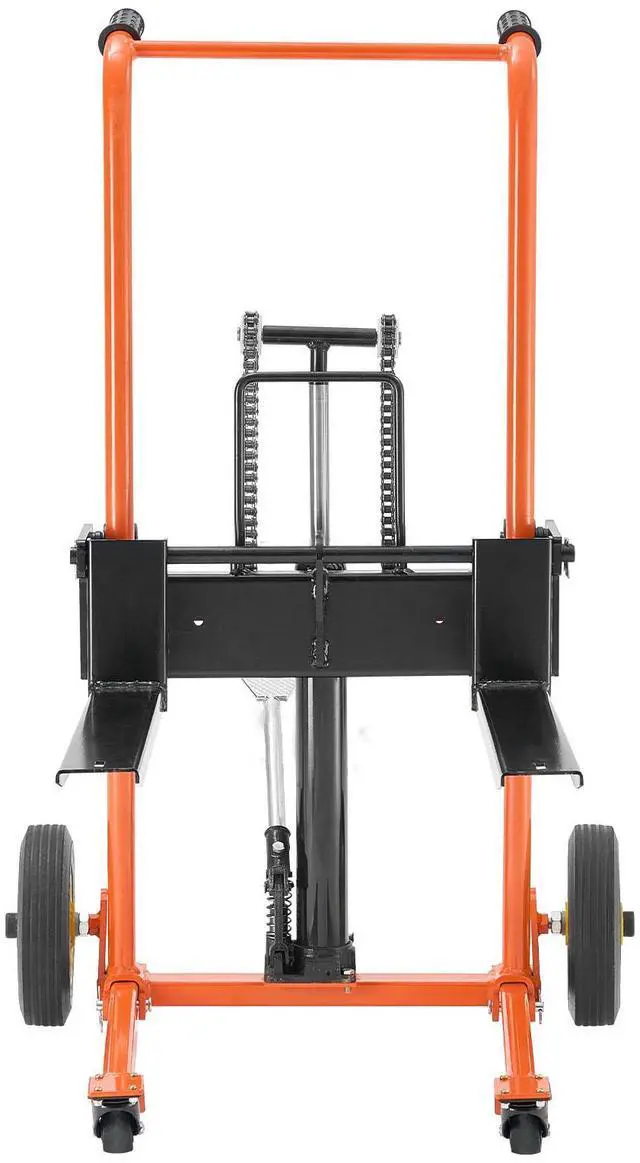 Alt view image 2 of 8 - VEVOR Hydraulic Material Lift Winch Stacker, 450 lbs Load Capacity, Pallet Truck Dolly with Fork Lift Table, 35.8 Inches Max Lifting Height, Foldable & Portable Pallet Jack Table Cart, Yellow & Black