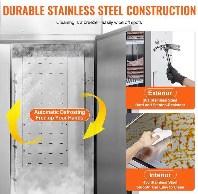 Alt view image 3 of 7 - Commercial Freezer 44.21 Cu.ft, Reach In 54.4" W Upright Freezer 2 Doors, Auto-Defrost Stainless Steel Reach-in Freezer with 8 Adjustable Shelves, -13 to 5 Temp Control, LED Lighting, 4 Wheels