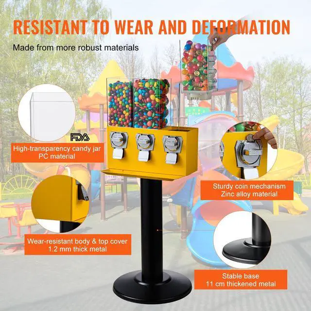 Alt view image 5 of 9 - VEVOR  Gumball Machine Vending Coin Bank Vintage Candy Dispenser Stand Yellow