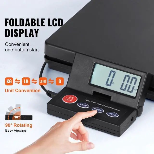 Alt view image 12 of 15 - VEVOR Digital Shipping Scale, 110 lbs x 0.07 oz. Heavy Duty Postal Scale with Timer, Tare, Hold Function, 90 Foldable LCD Screen Package Scale for Laggage, Home, Post Office, AC/DC Powered, FCC Liste
