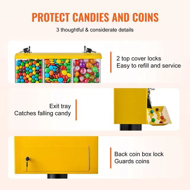 Alt view image 7 of 9 - VEVOR  Gumball Machine Vending Coin Bank Vintage Candy Dispenser Stand Yellow