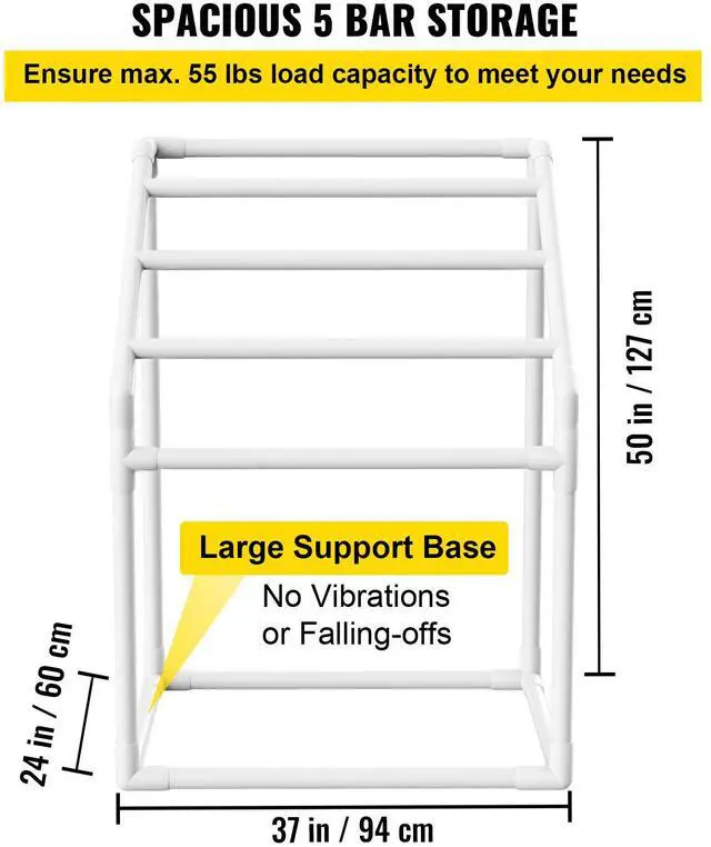 Alt view image 6 of 10 - VEVOR Pool Towel Rack, 5 Bar, White, Freestanding Outdoor PVC Trapedozal Poolside Storage Organizer, Include 8 Towel Clips, Mesh Bag, Hook, Also Stores Floats and Paddles, for Beach, Swimming Pool