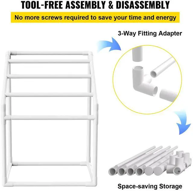 Alt view image 9 of 10 - VEVOR Pool Towel Rack, 5 Bar, White, Freestanding Outdoor PVC Trapedozal Poolside Storage Organizer, Include 8 Towel Clips, Mesh Bag, Hook, Also Stores Floats and Paddles, for Beach, Swimming Pool