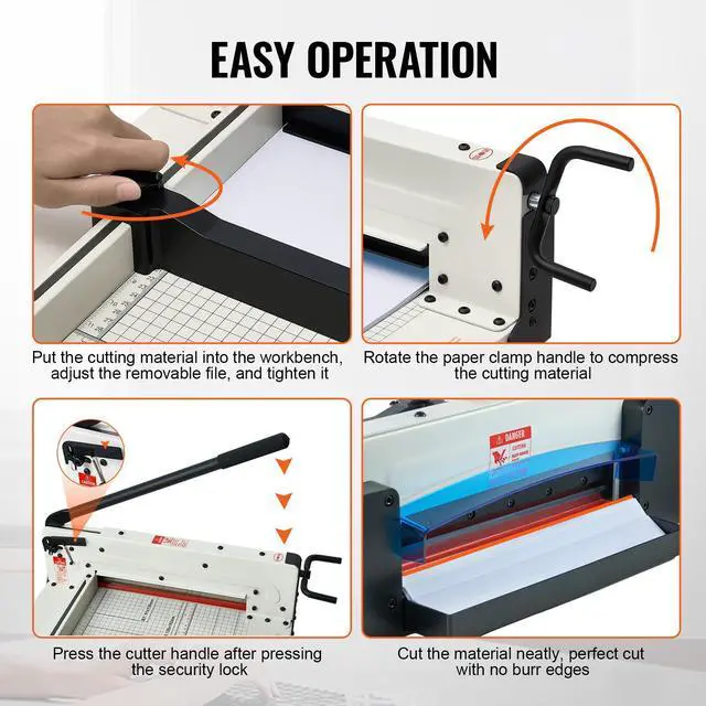 Alt view image 7 of 9 - VEVOR Heavy Duty Paper Cutter, 12" Industrial Commercial Guillotine Paper Cutter for A4 Paper, 400 Sheet Capacity, Solid Steel Construction, Stack Paper Trimmer for Office Home School Shop, White