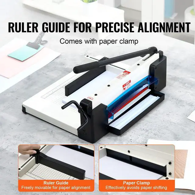 Alt view image 4 of 9 - VEVOR Heavy Duty Paper Cutter, 12" Industrial Commercial Guillotine Paper Cutter for A4 Paper, 400 Sheet Capacity, Solid Steel Construction, Stack Paper Trimmer for Office Home School Shop, White