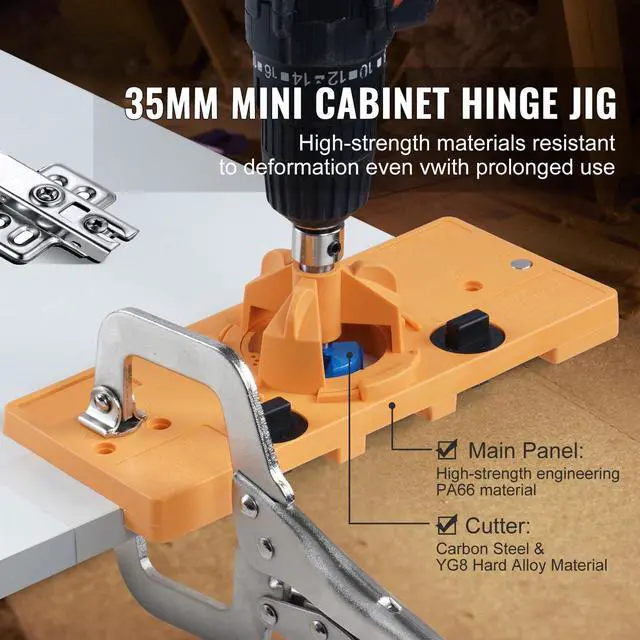 Alt view image 9 of 14 - VEVOR Concealed Hinge Jig, Cabinet Hinge Jig with C-Type Clamp and Accessories, PA66 Nylon and Steel Material, Accurate Hinge Drill Jig Woodworking Tool for Doors Cabinets Hinges Mounting
